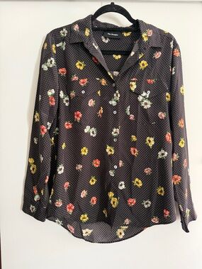 The Kooples Black Floral Polka Dot Button-Down Shirt